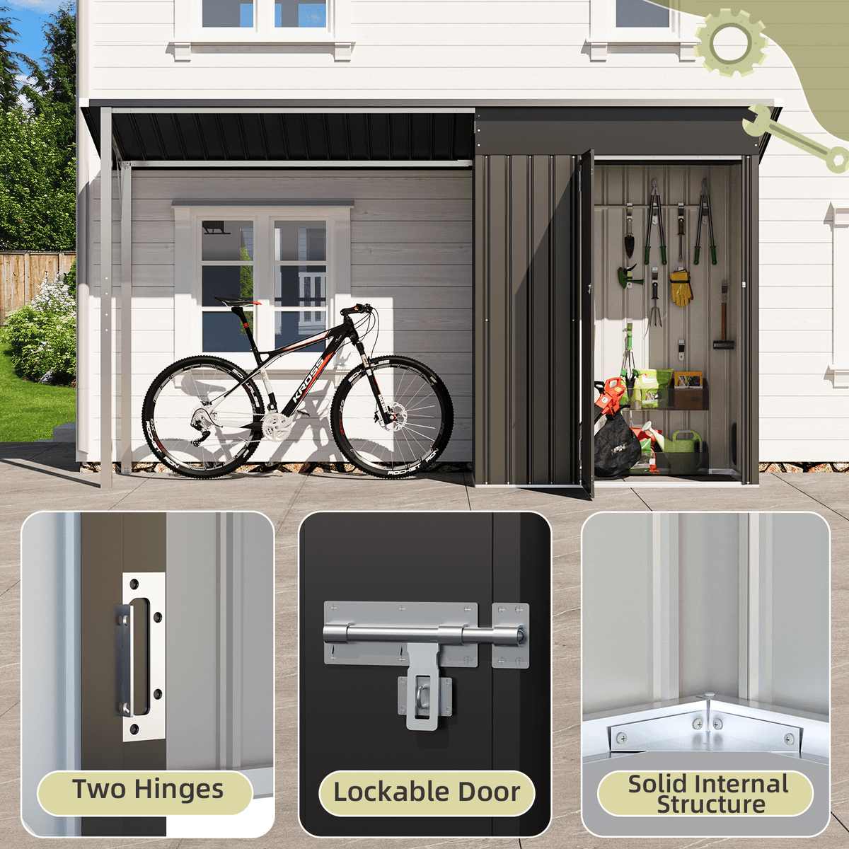 AECOJOY 3x5 Ft Open-Sided Outdoor Storage Shed, 15 Sq Ft Cover, 2-in-1 Tool Shed with Hardtop Metal Pergola