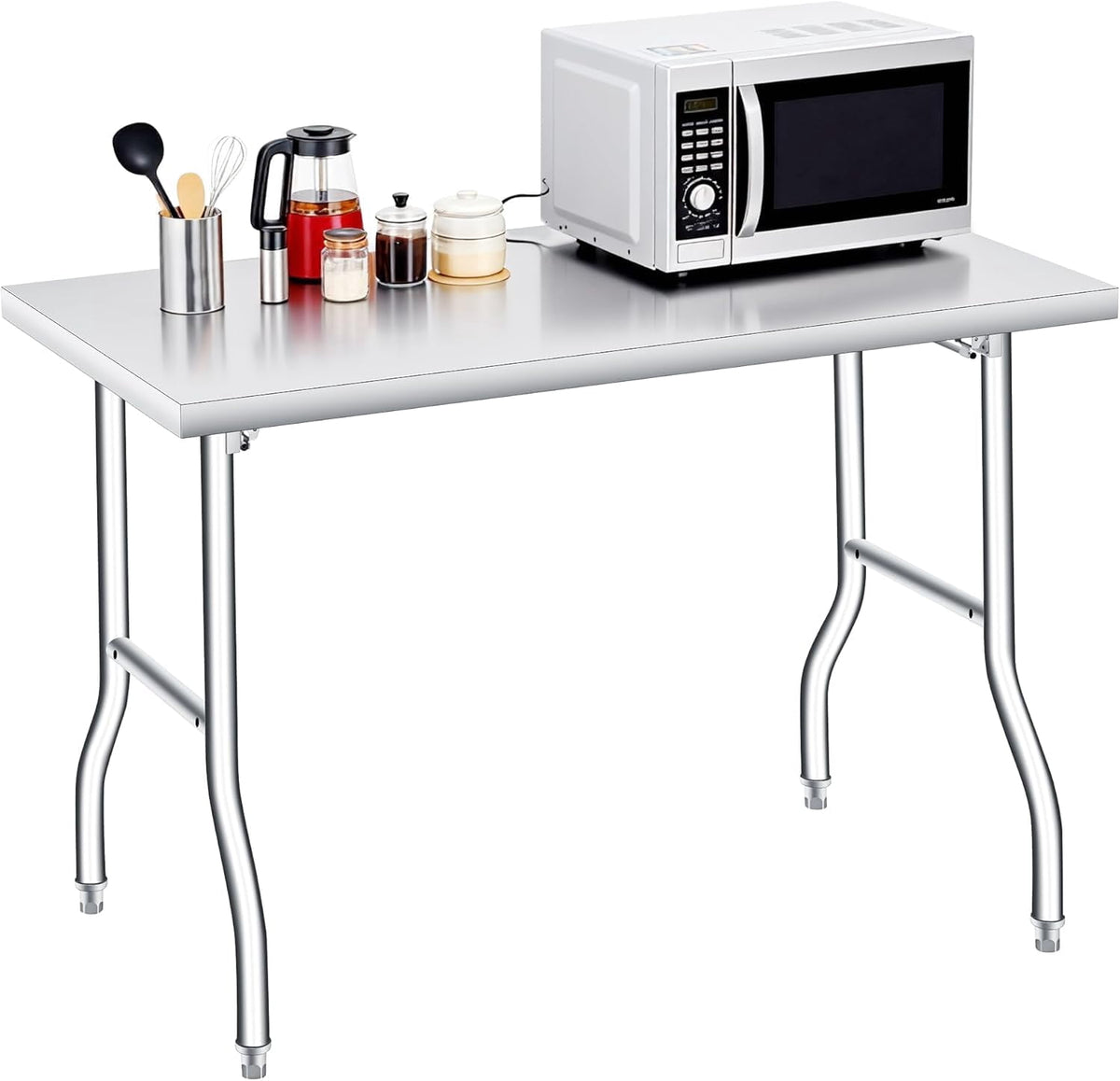 Heavy Duty Folding Stainless Steel Workbench – 620LB Capacity, No Assembly, Portable Metal Table for Kitchen, Garage, Restaurant, Laundry, and Camping