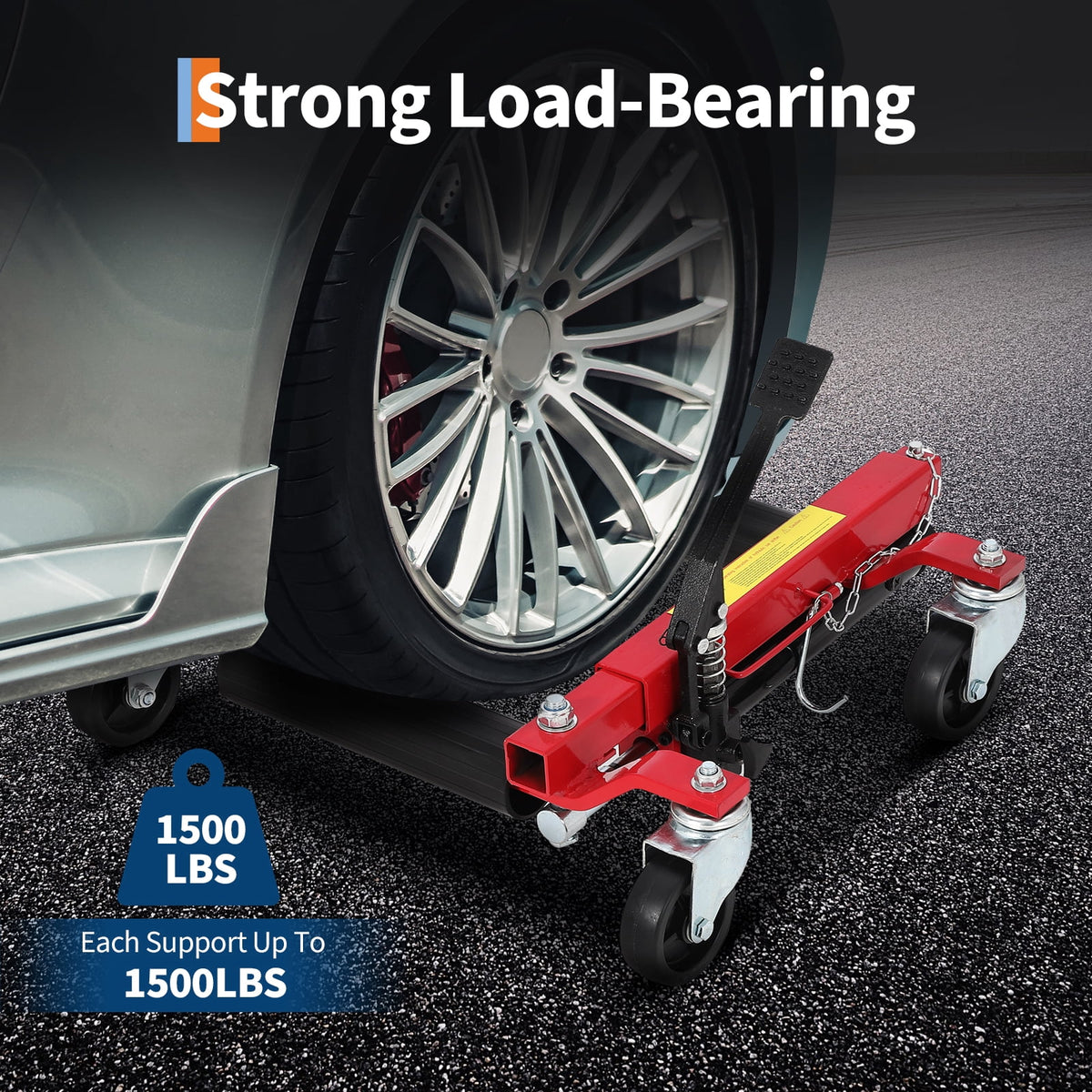 Hydraulic Car Wheel Dolly Jacks, Set of 2, 1500 lb Capacity, Non-Slip Foot Pedal for Vehicle Positioning, Red