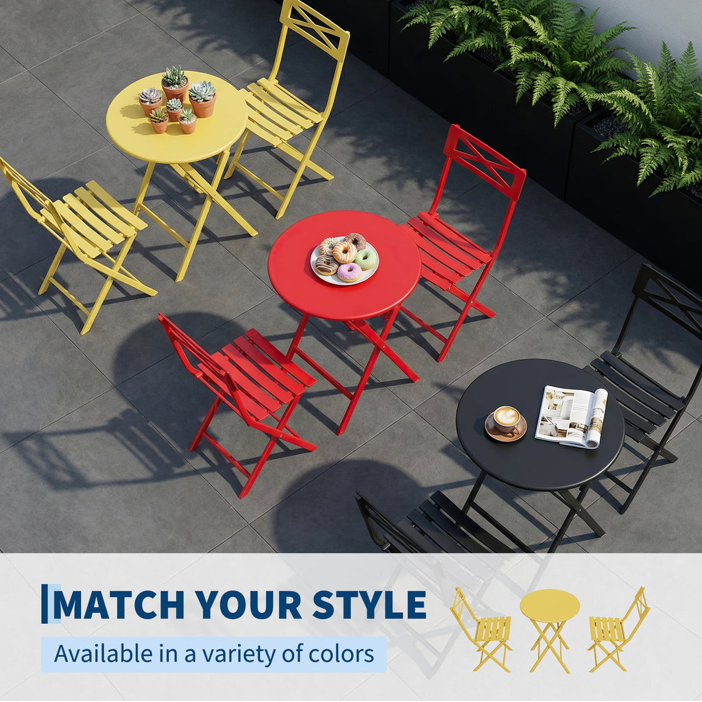 GloryStar 2-Piece Folding Bistro Table and Seating Set, Weather-Resistant Steel Outdoor Patio Furniture