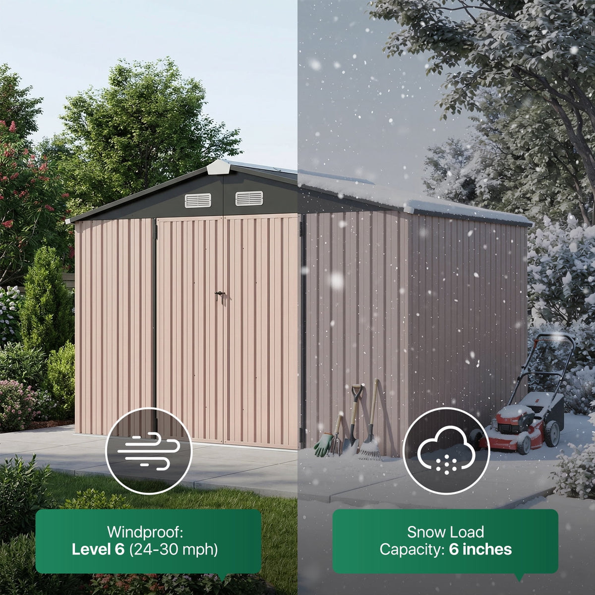 Clouddwell 10x8 Ft Metal Outdoor Storage Shed, Double Hinged Lockable Doors and Sloped Roof, Brown