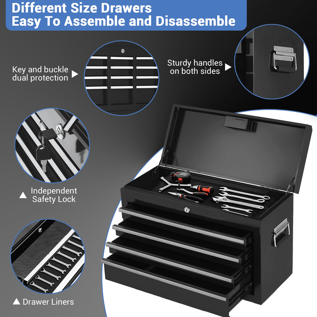2-in-1 Rolling Tool Chest, 5 Lockable Drawers, Detachable Top Toolbox, Heavy-Duty Steel Cabinet with Wheels