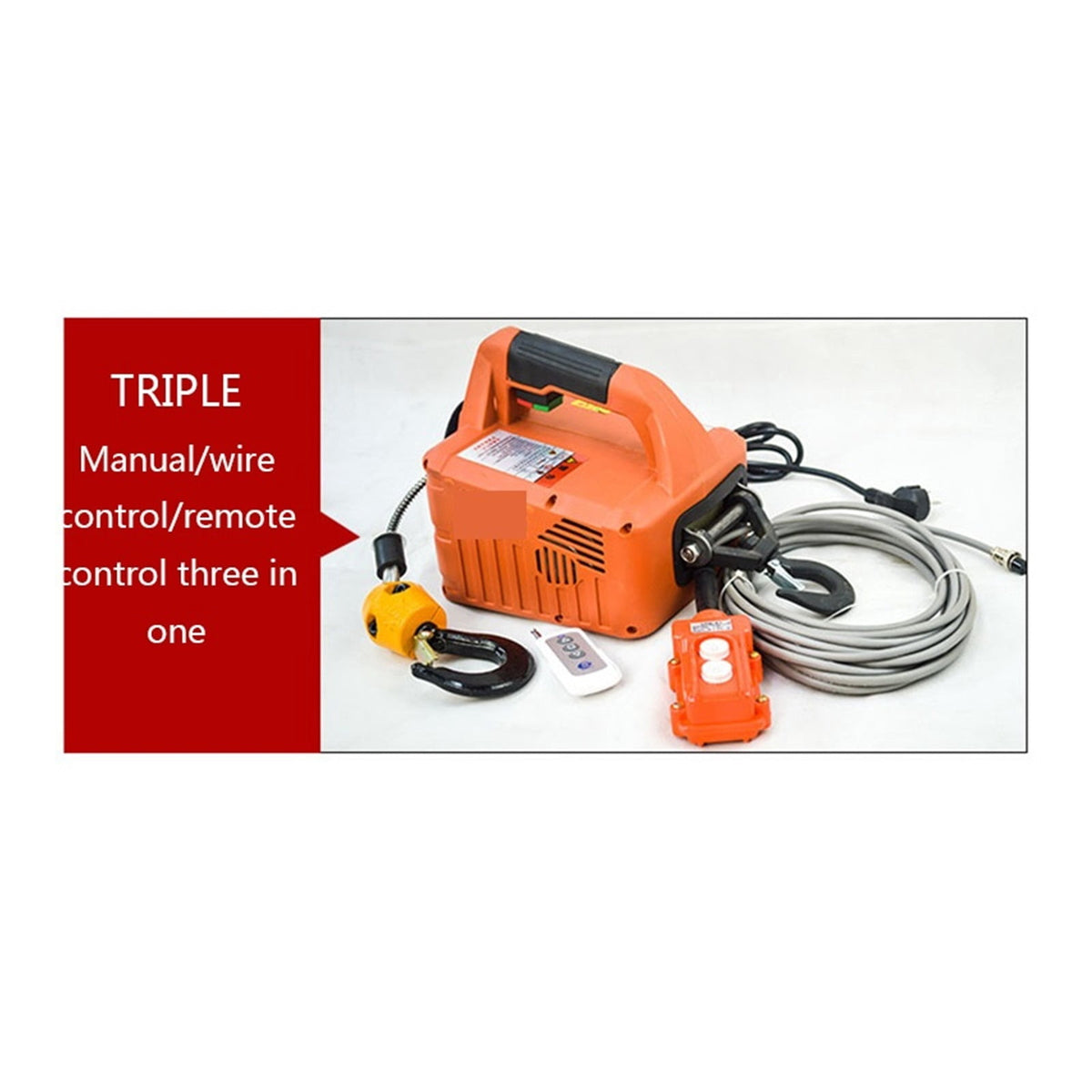 500 kg Portable Electric Winch Hoist with Manual, Wired and Remote Controls for Lifting and Pulling