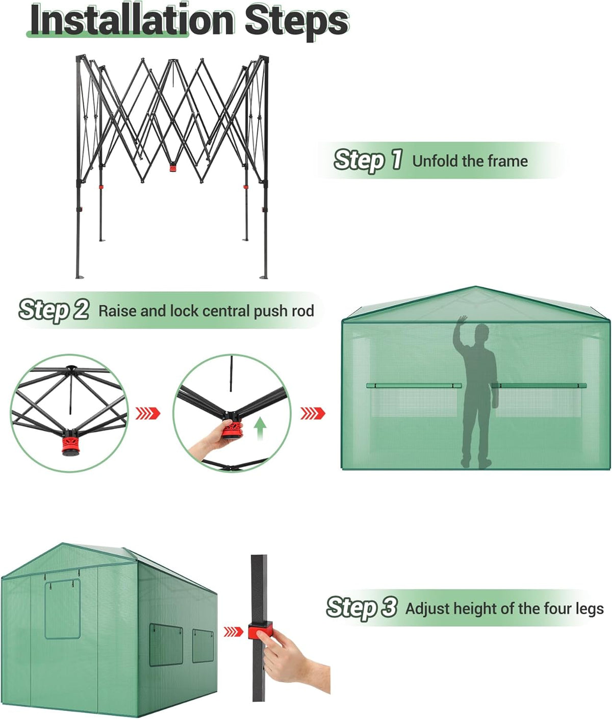 Garvee Outdoor pop up Walk-in Greenhouse 8’x 12’, for Garden Patio Backyard, Green