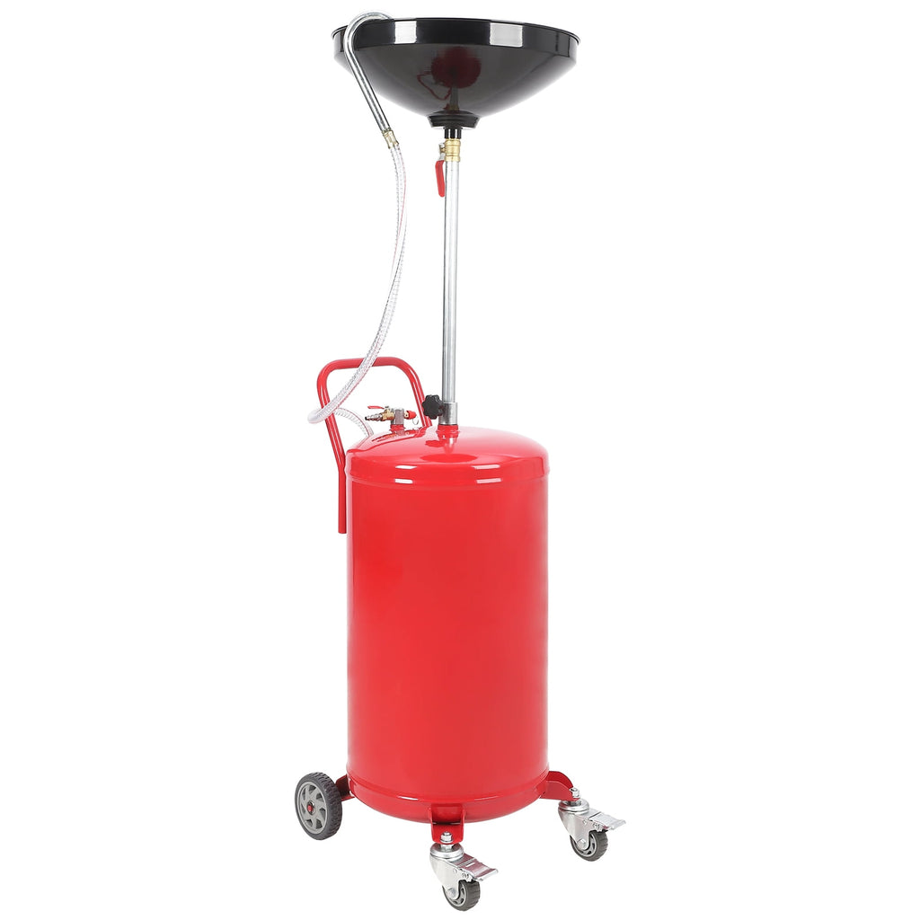 8-Gallon Air-Operated Oil Drain Tank, Adjustable 34-46 Inch Funnel Height and 360-Degree Wheels