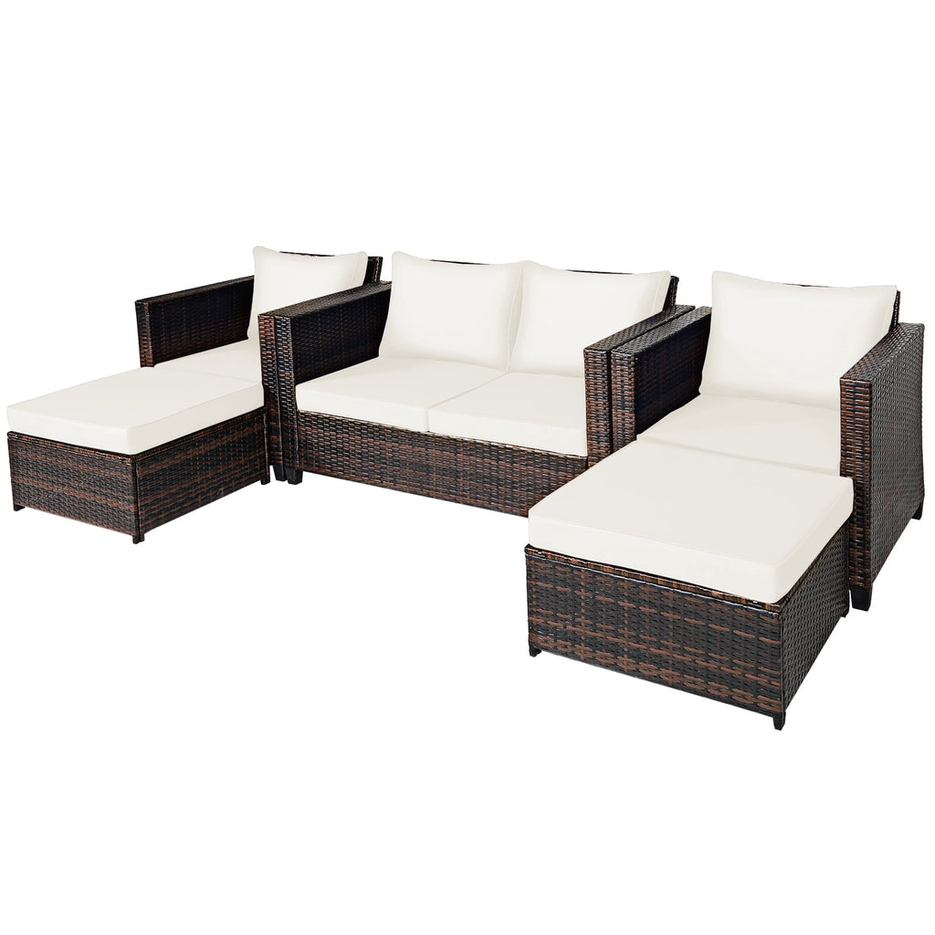 Patiojoy 5 Pieces Patio Furniture Set Sectional Wicker Sofa Conversation Set with Removable Cushions White