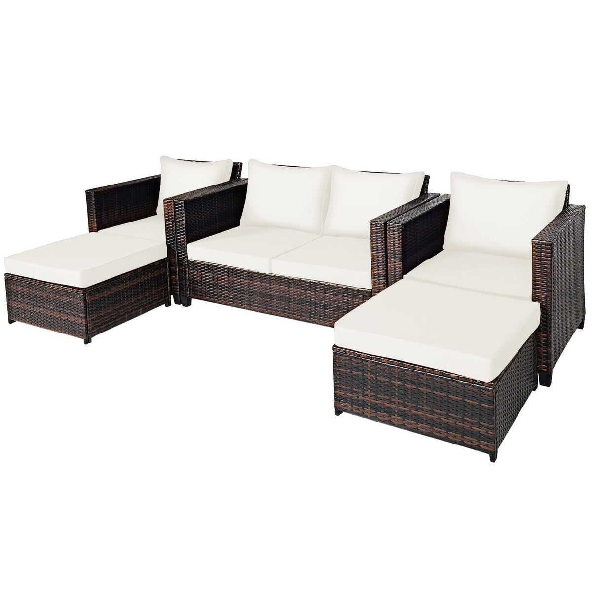 Patiojoy 5 Pieces Patio Furniture Set Sectional Wicker Sofa Conversation Set with Removable Cushions White