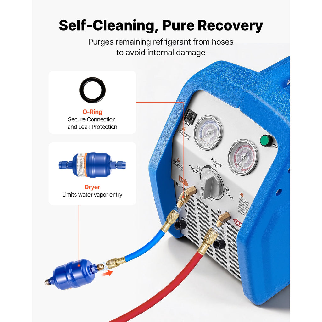 KFFKFF 1 HP Dual-Cylinder Refrigerant Recovery Machine, 120V 60Hz, 1750 RPM, for Liquid and Vapor AC Refrigerants