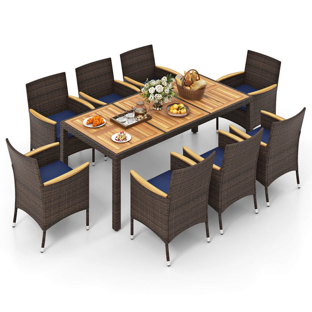 Patiojoy 9PCS Outdoor Dining Set with Acacia Wood Table Top Patio Dining Set for 8 People