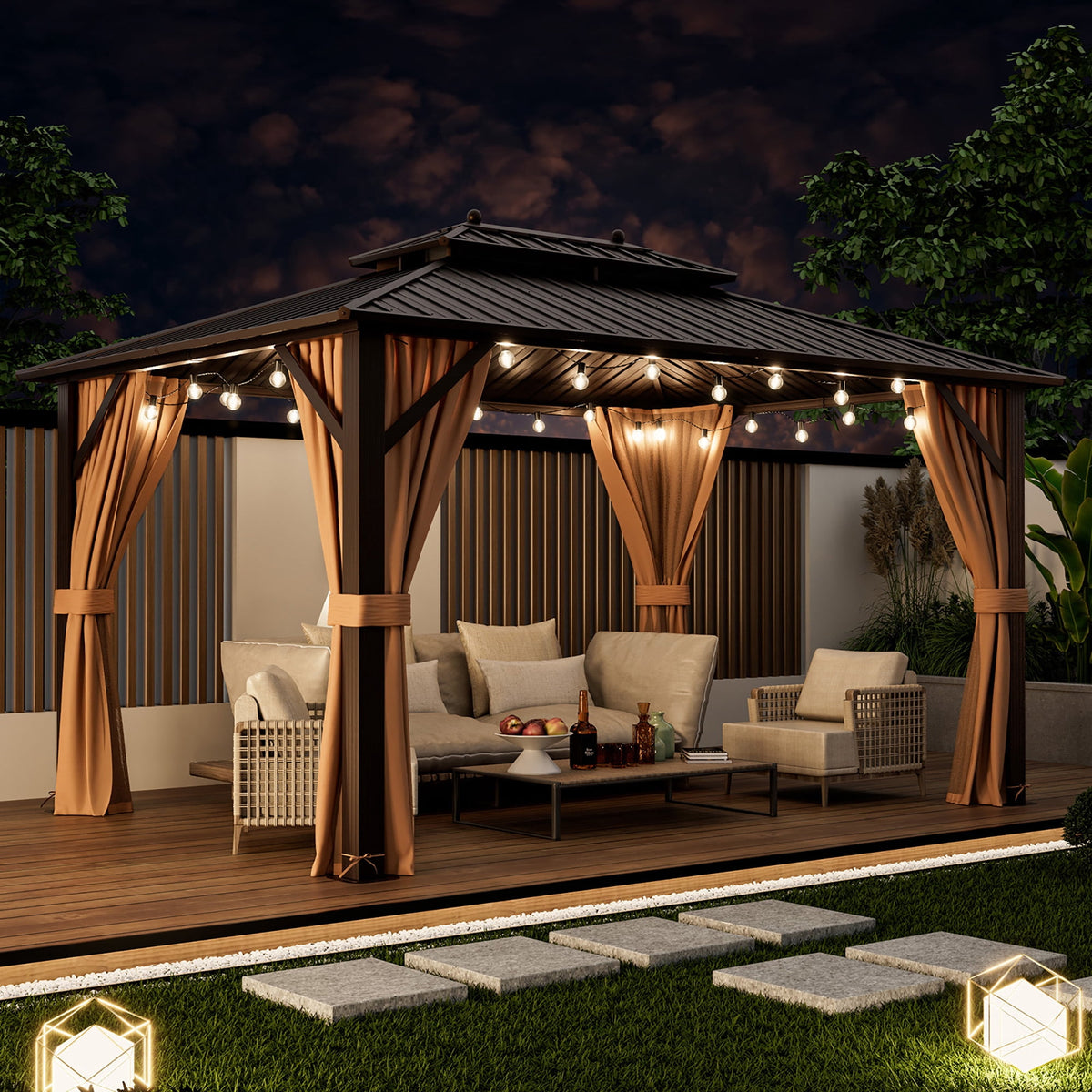 Gymax 10'x13' Patio Double-Roof Hardtop Gazebo w/ Galvanized Steel Roof Aluminum Frame