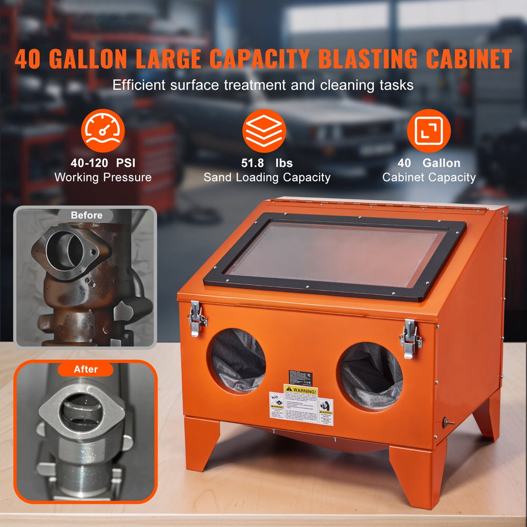 KFFKFF 40-Gallon Benchtop Steel Sandblasting Cabinet, 40-120 PSI, Blasting Gun and 4 Ceramic Nozzles