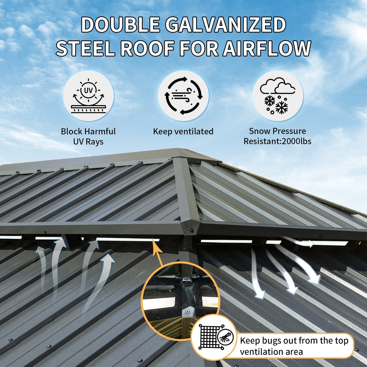 Domi Outdoor 10x14 ft Hardtop Gazebo Canopy Metal with Galvanized Steel Double Roof,Curtain & Netting for Patio Deck Backyard, Gray