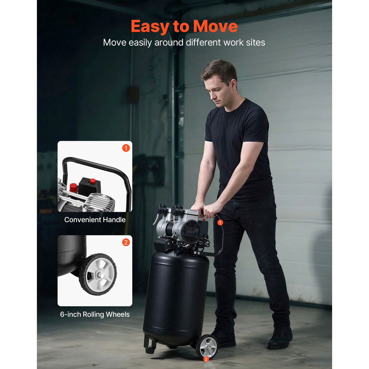 KFFKFF 10-Gallon Air Compressor, 2HP 4.8 SCFM at 90PSI, Max 125PSI Pressure Oil-Free Air Compressor Tank, Portable on Wheels for Auto Repair, 120V