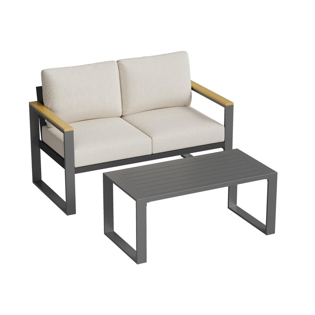 GOGRANT Aluminum Outdoor Patio Furniture Set, 2-Piece Loveseat with Coffee Table, All-Weather Modern Garden Furniture for Balcony Backyard