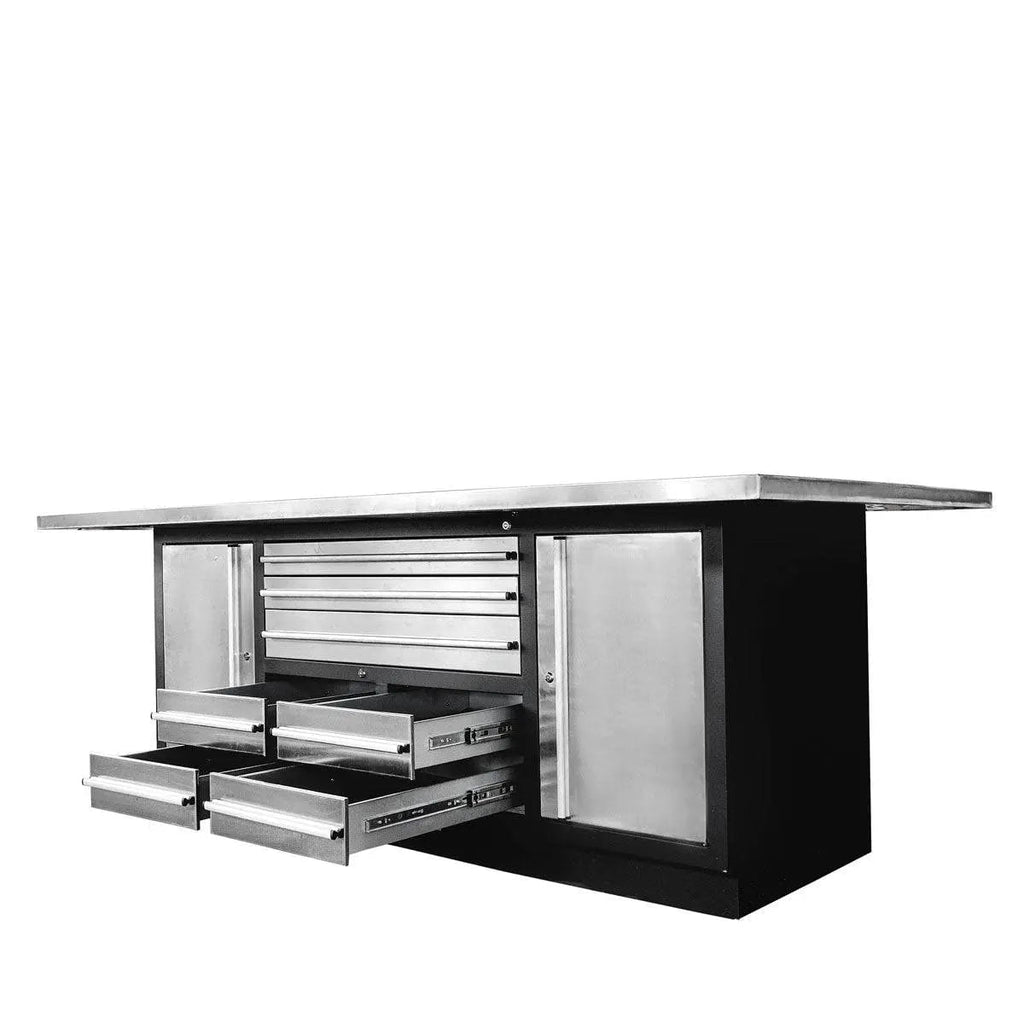 TMG Industrial TMG-WB708S Stainless Steel Workbench, 85x45 Inch Top, 7 Lockable Drawers and 2 Cabinets