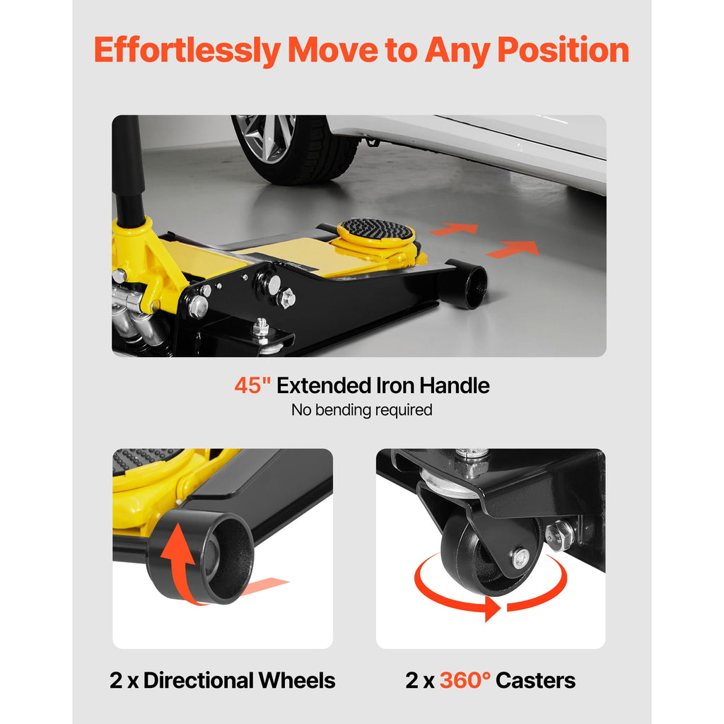 KFFKFF Low Profile Floor Jack, 2 Ton (4400 lbs) Capacity, Steel Racing Floor Jack with Dual Pistons Quick Lift Pump, Hydraulic Trolley Car Lift