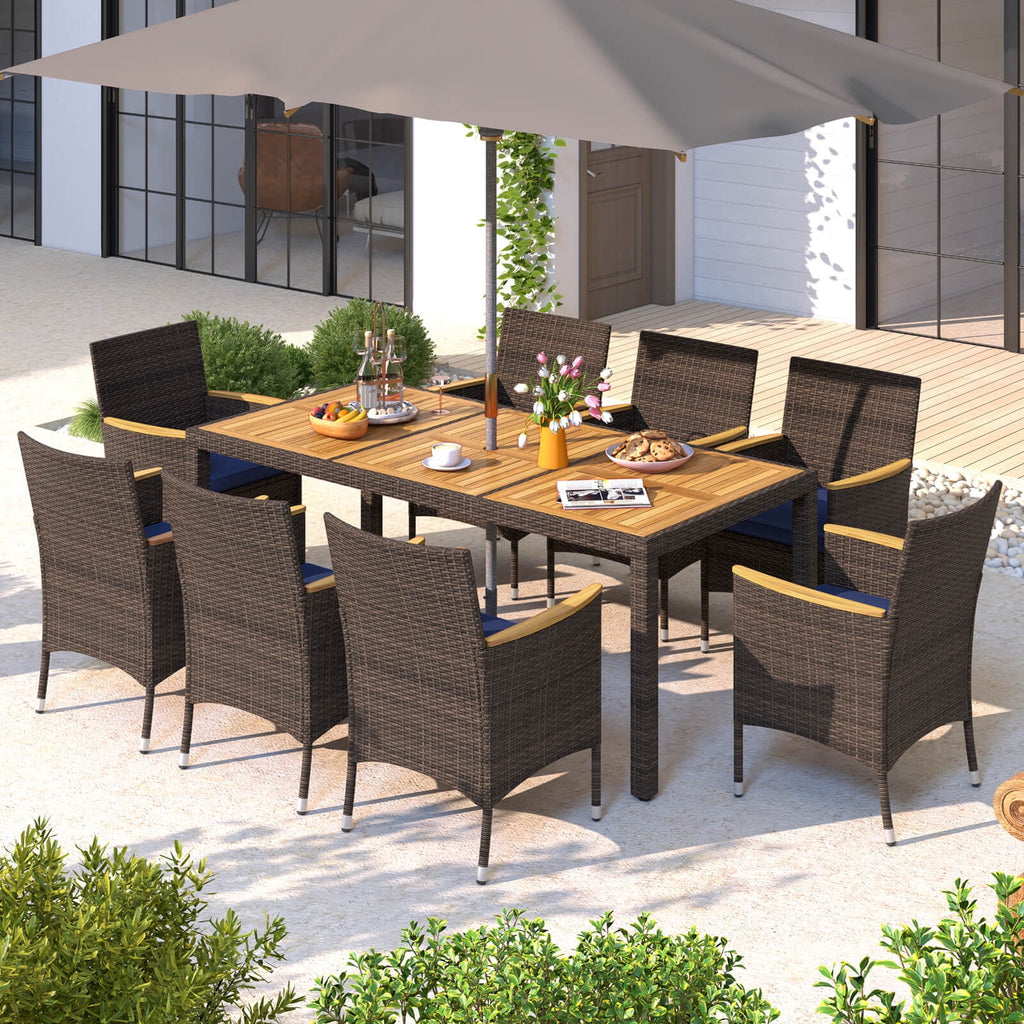 Patiojoy 9PCS Outdoor Dining Set with Acacia Wood Table Top Patio Dining Set for 8 People