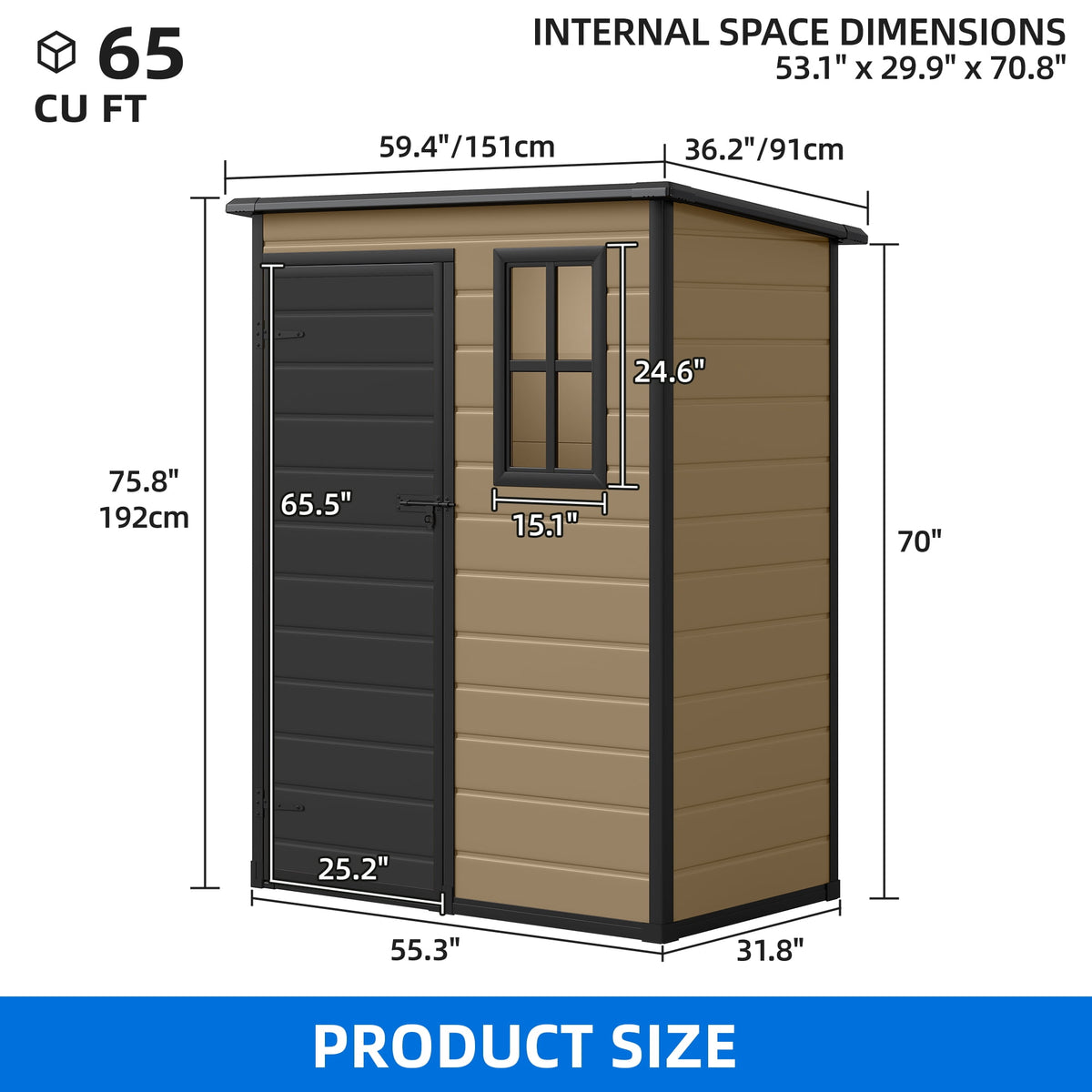 DEXTRUS 5x3ft Resin Outdoor Shed with Window & Lockable Outside, Weatherproof Garden Storage & Patio Furniture, Brown
