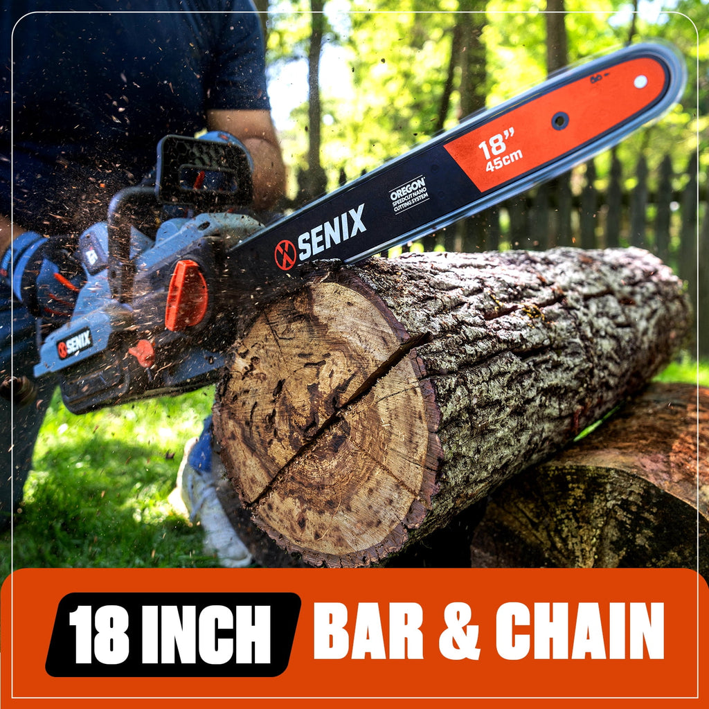 SENIX CSX6-M1 18" 60V Battery Powered Chainsaw, Brushless, Automatic Oiler, Tool-Free Chain Tensioning, Cordless