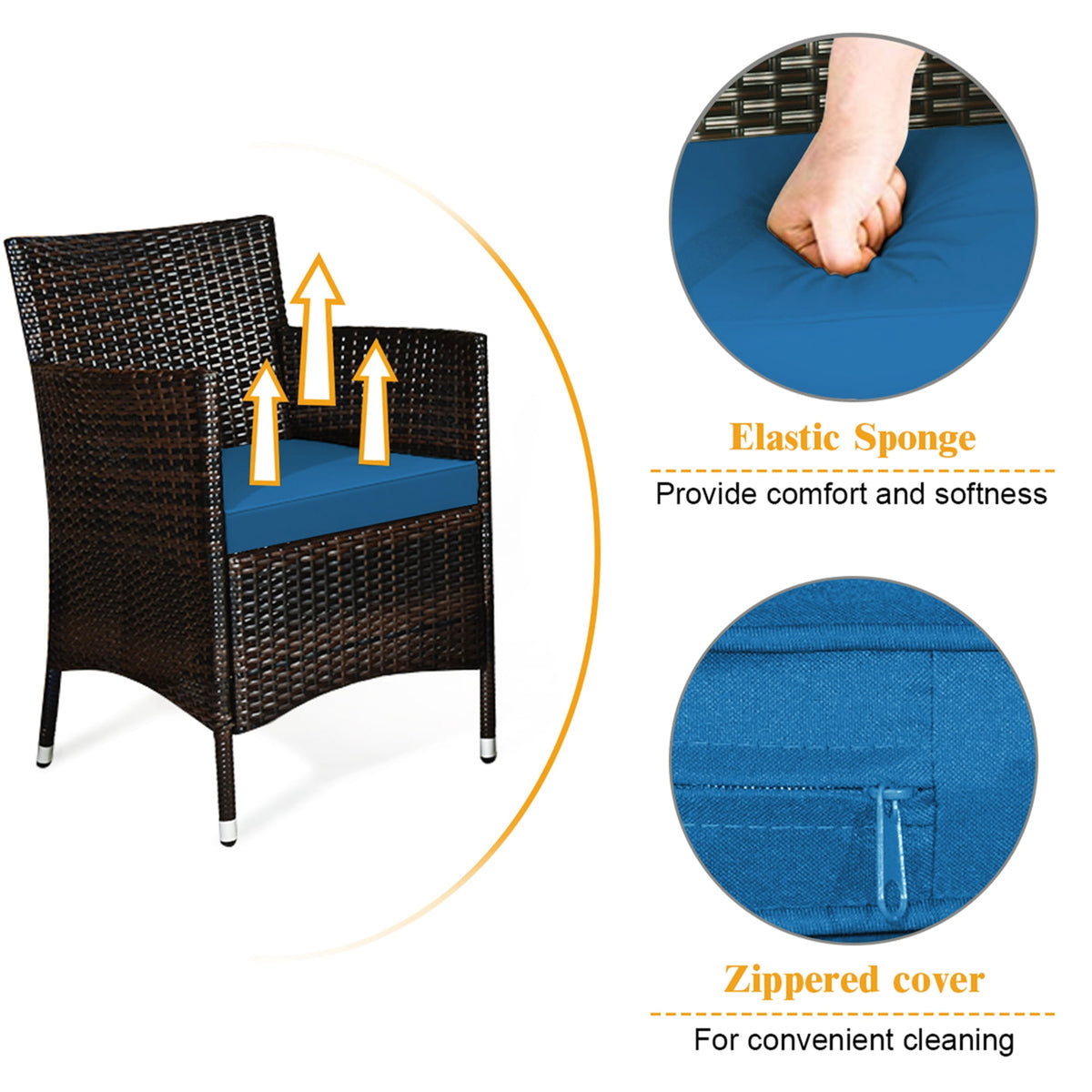Costway 4PCS Rattan Patio Furniture Set Cushioned Sofa Chair Coffee Table Peacock Blue