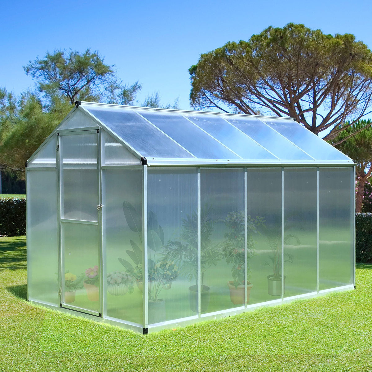 Outsunny 6' x 10' Walk-in Polycarbonate Greenhouse with Vent, Aluminum