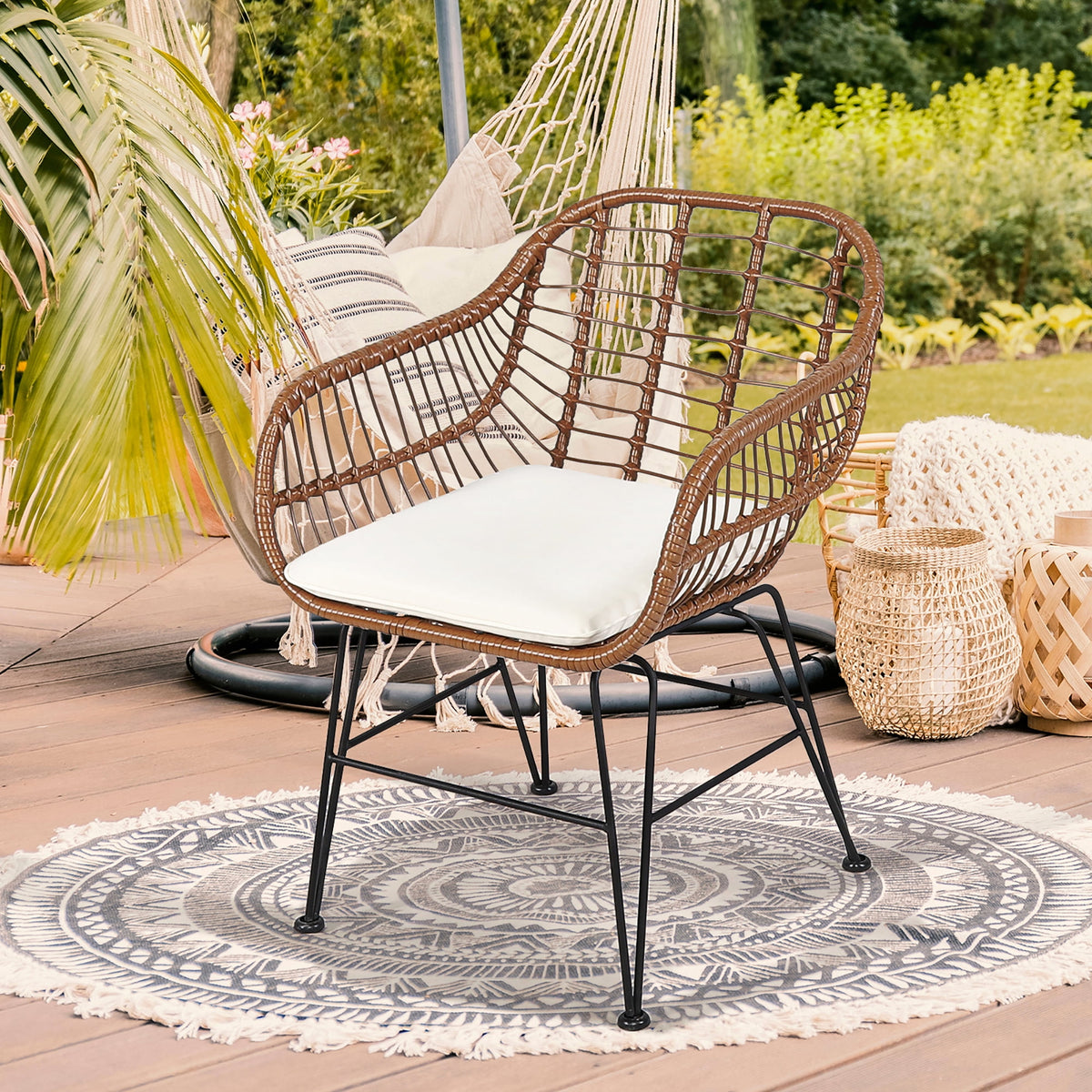 Costway 3PCS Patio Rattan Bistro Set Coffee Table Armchair Garden Beige Cushion