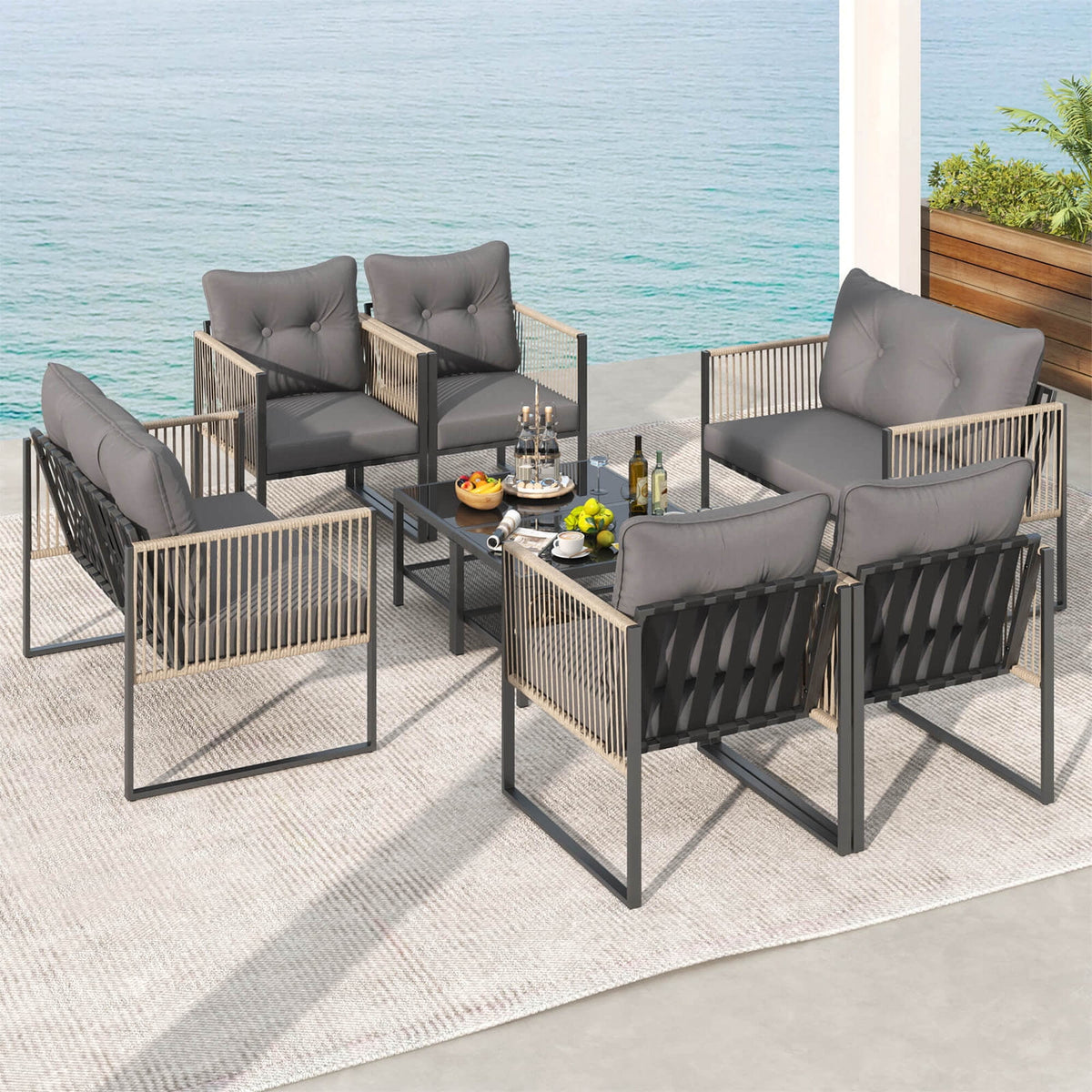 Costway 8 PCS Patio Furniture Set PE Rattan Conversation Sofa Set with Thick Cushions