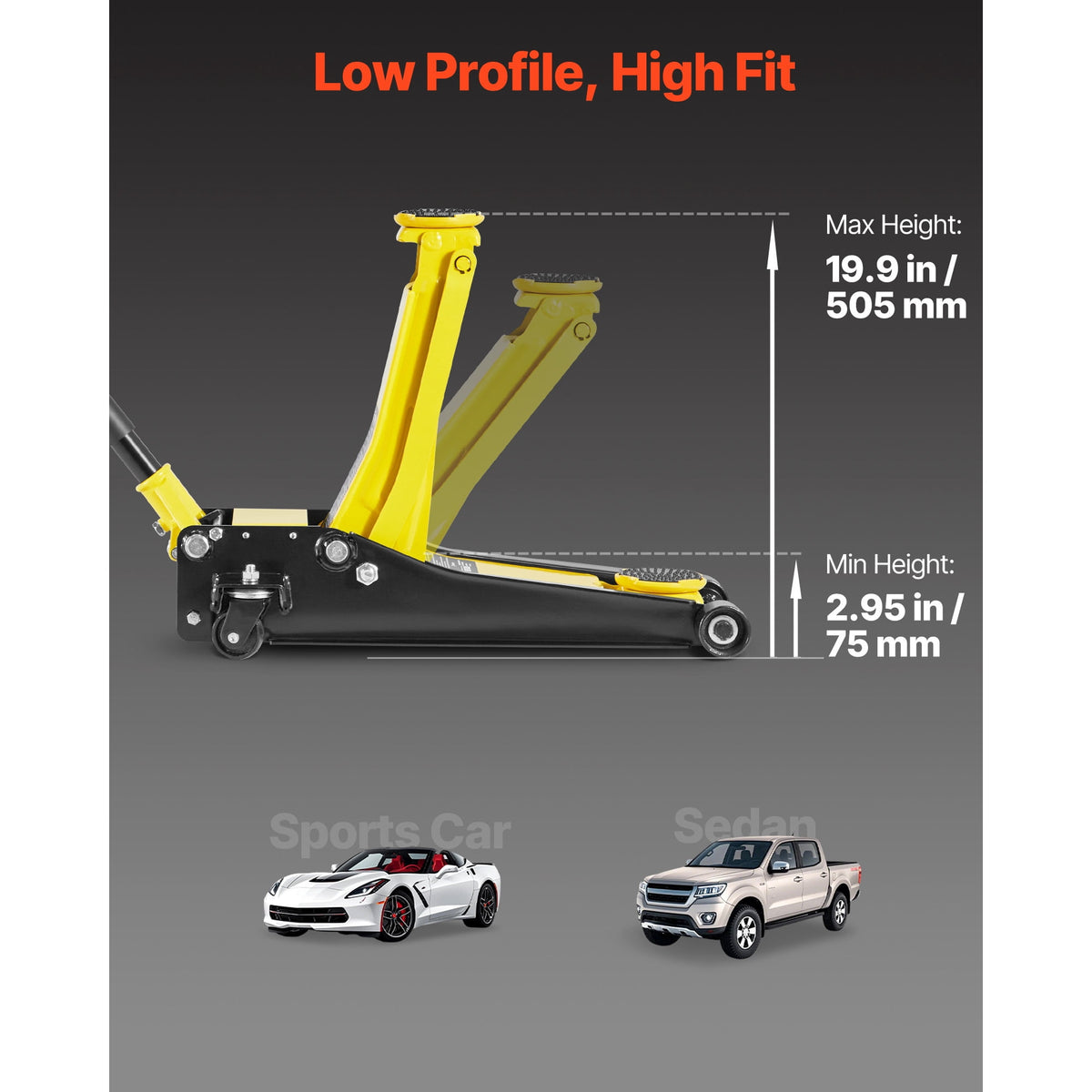 KFFKFF Low Profile Floor Jack, 2 Ton (4400 lbs) Capacity, Steel Racing Floor Jack with Dual Pistons Quick Lift Pump, Hydraulic Trolley Car Lift