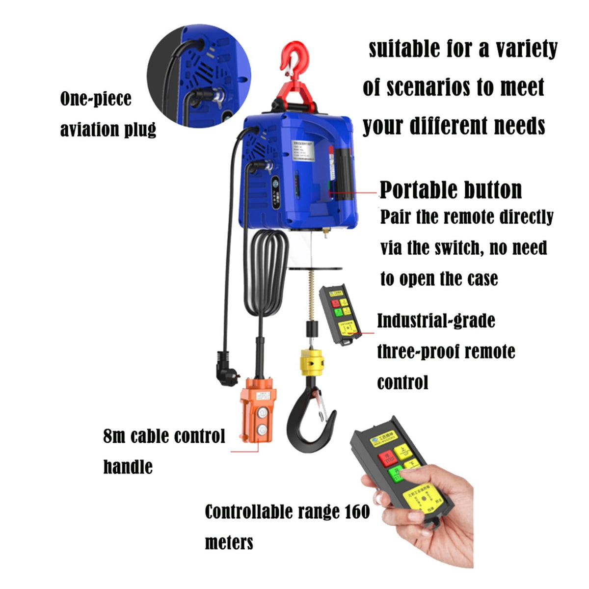 Upgrade Electric Hoist Portable Electric Hand Winch Traction Block Electric Steel Wire Rope Lifting Hoist Towing Rope