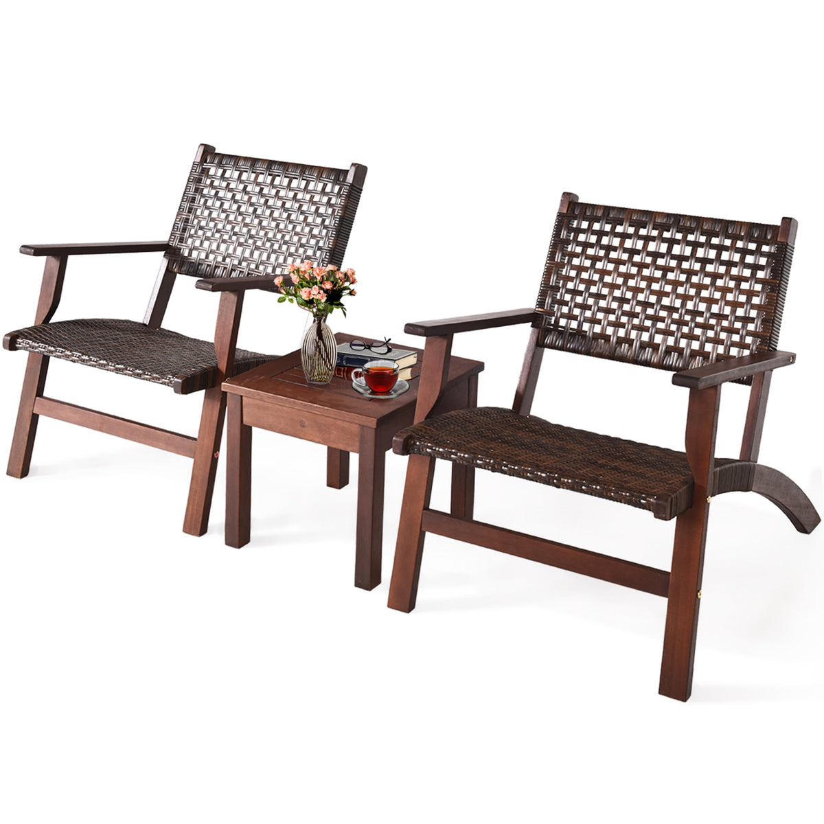 Costway 3PCS Patio Rattan Furniture Set Coffee Table