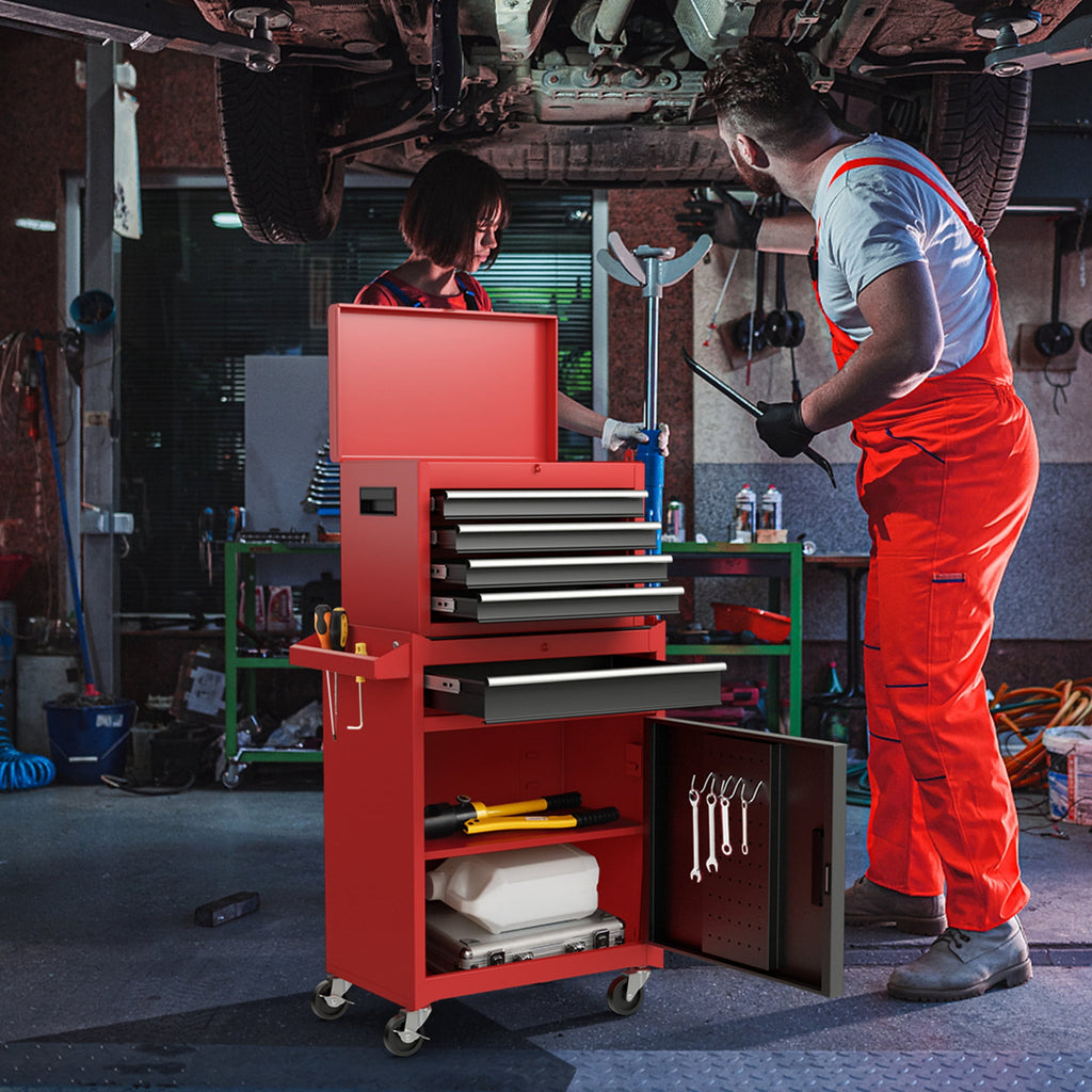 Costway 2 in 1 Tool Chest & Cabinet with 5 Sliding Drawers Rolling Garage Box Organizer