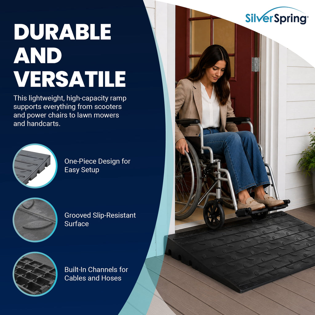 Silver Spring 4" Maximum Riser, Solid Rubber 3 Channel Threshold Ramp, Black