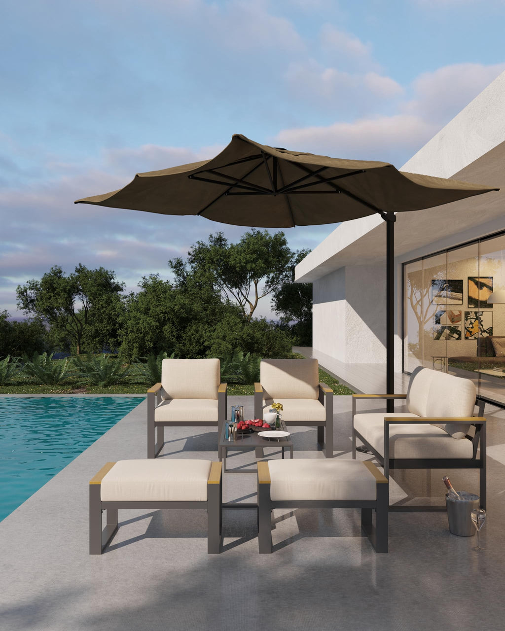 GOGRANT Aluminum Outdoor Patio Furniture Set, 2-Piece Loveseat with Coffee Table, All-Weather Modern Garden Furniture for Balcony Backyard