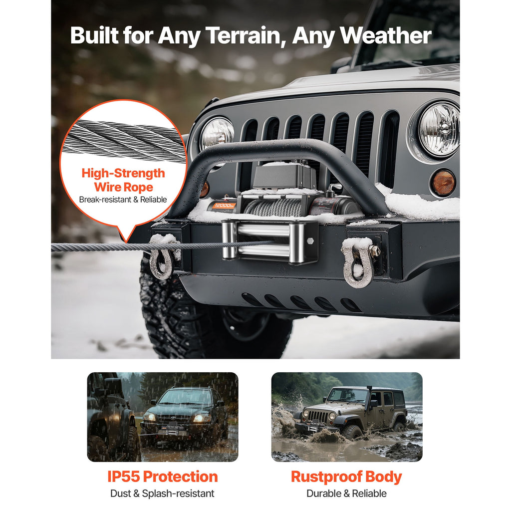 KFFKFF Electric Winch, 12000 lbs Load Capacity, 12V DC Truck Winch with Φ7/20 in x 85 ft Steel Rope, Wireless