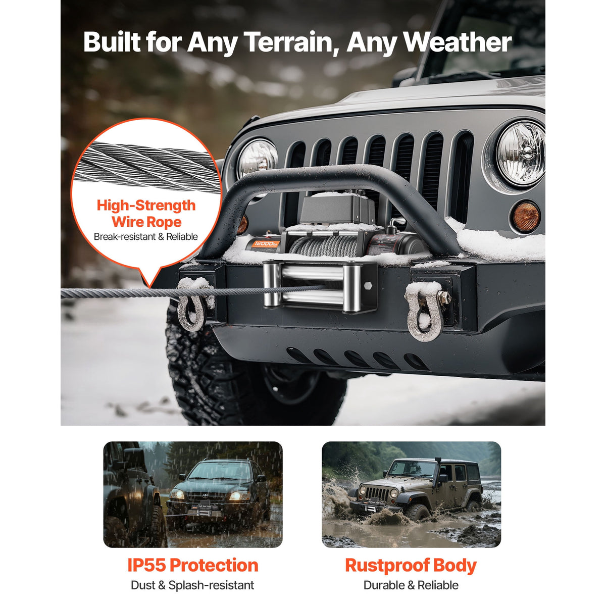 KFFKFF Electric Winch, 12000 lbs Load Capacity, 12V DC Truck Winch with Φ7/20 in x 85 ft Steel Rope, Wireless
