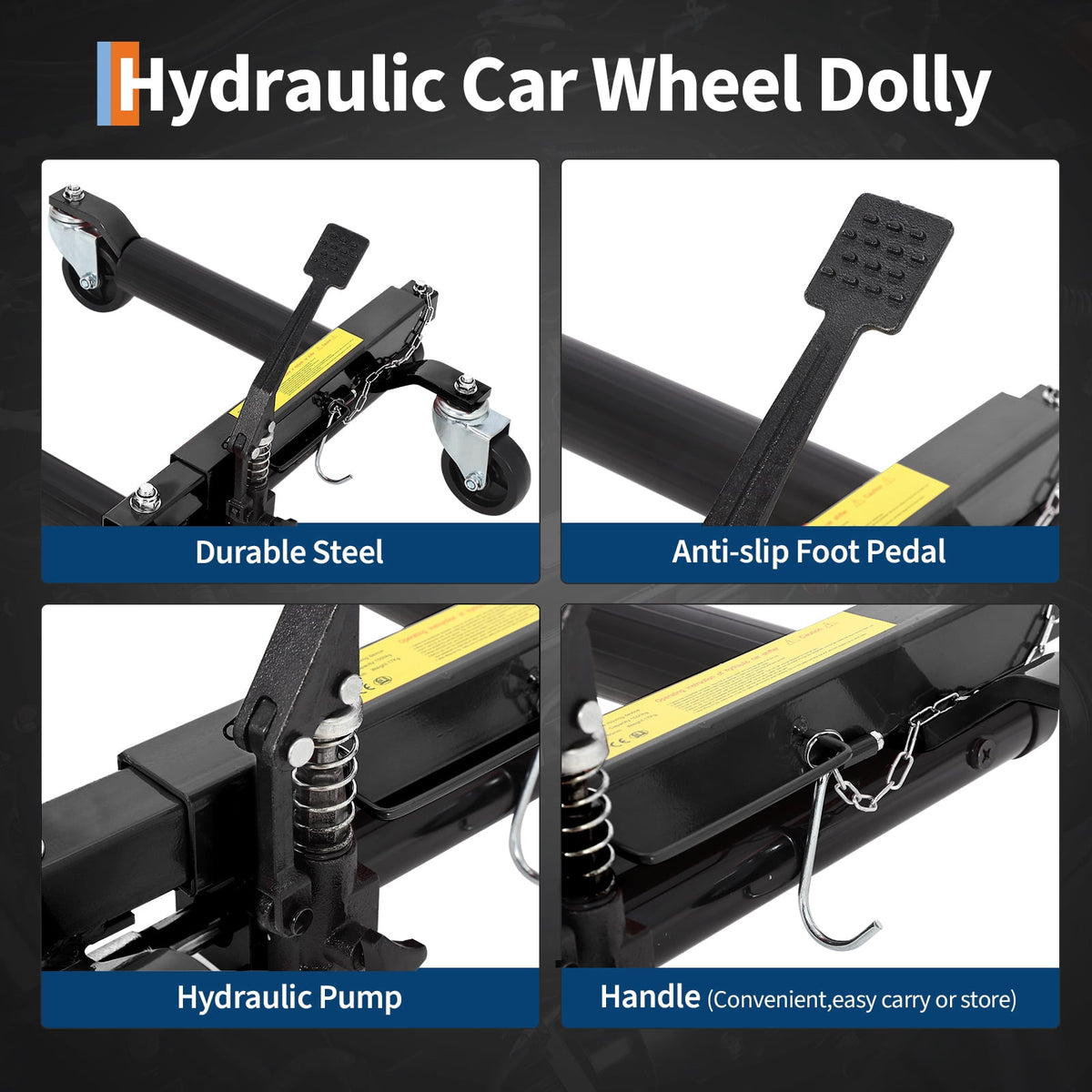 Hydraulic Wheel Dollies, 2-Pack, 1500 lb Capacity, 12-Inch Lift, Non-Slip Pedal and 360-Degree Swivel, Black/Red