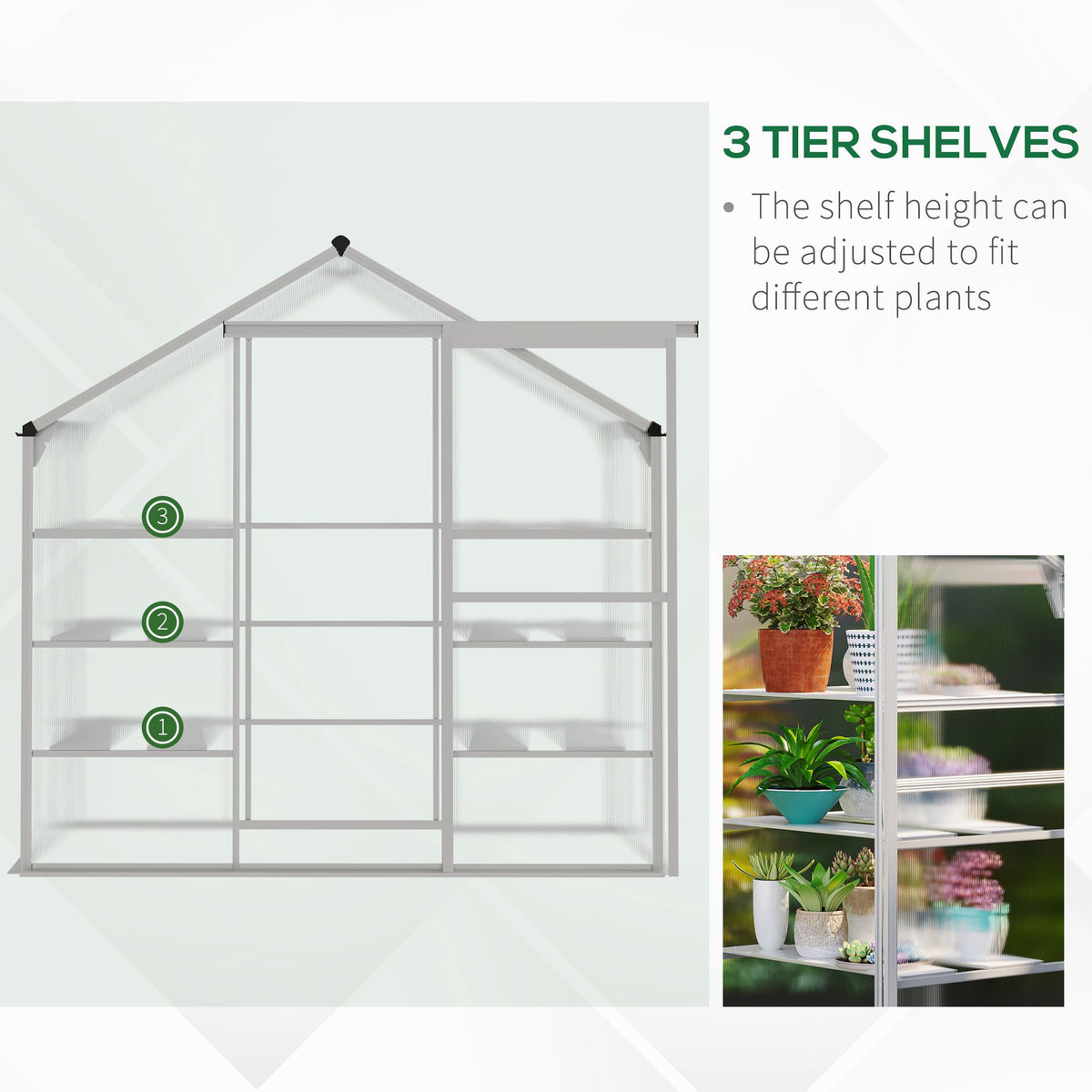 Outsunny Walk-in Greenhouse with 3-Tier Shelves, Polycarbonate Cold Frame
