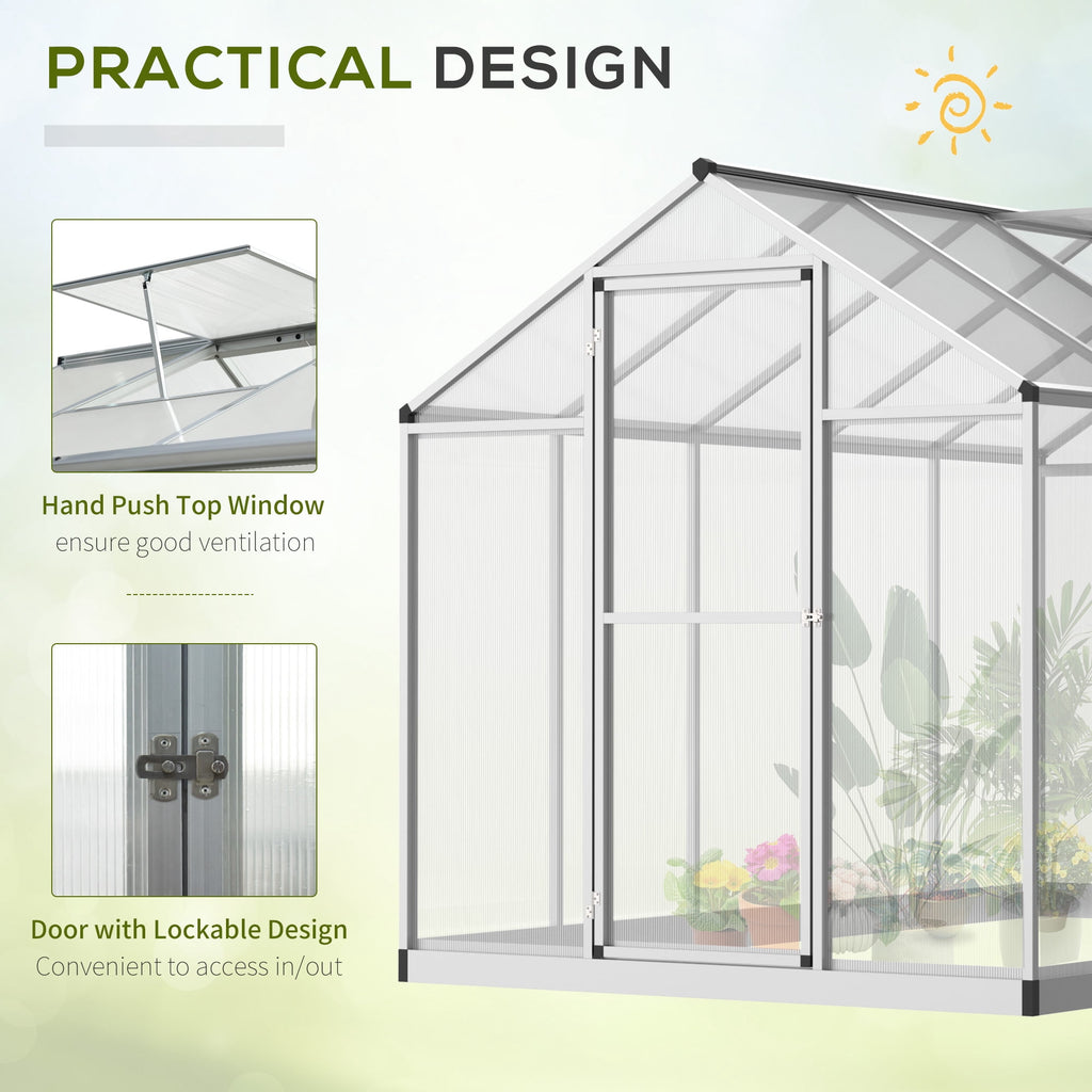 Outsunny 6' x 10' Walk-in Polycarbonate Greenhouse with Vent, Aluminum