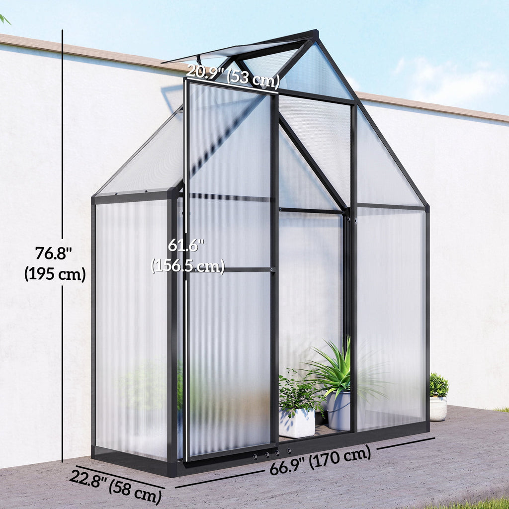 Outsunny Polycarbonate Greenhouse Walk-in Greenhouse with Swing Door, Black