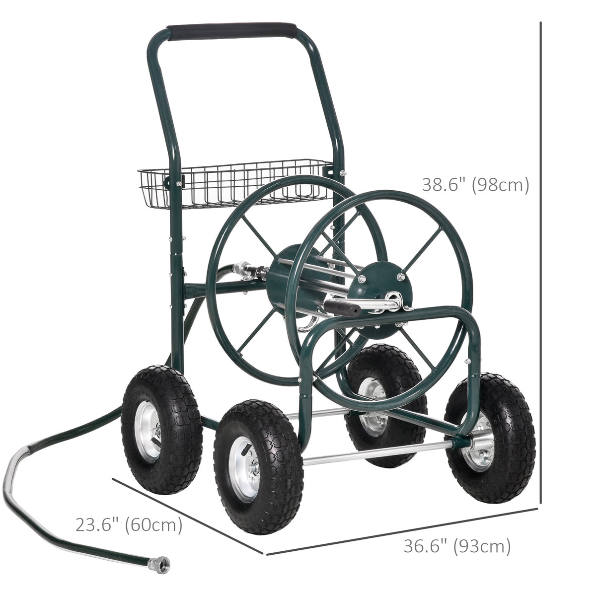 Outsunny Garden Hose Reel Cart, Hose Organizer with Wheels, Storage Basket