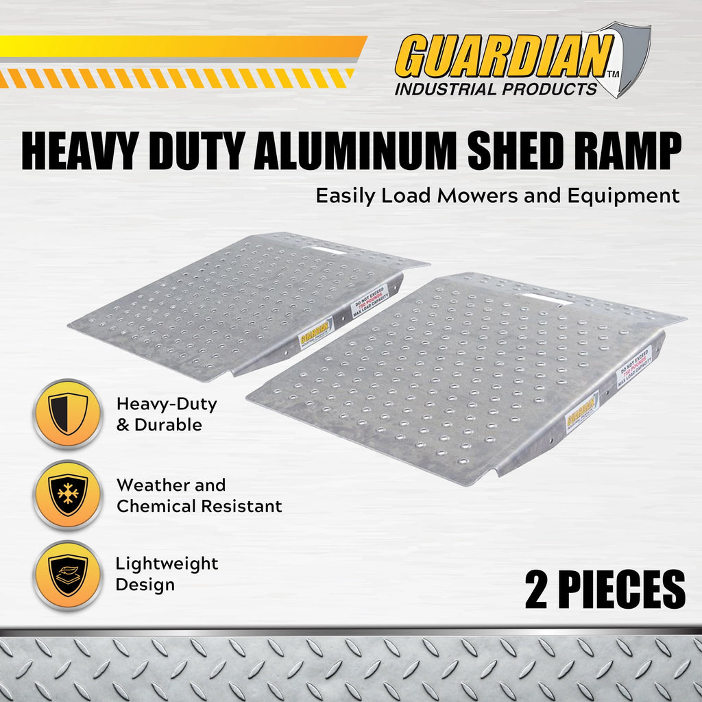 Guardian 2 Pack Heavy Duty Aluminum Shed Ramps, Portable Loading for Mowers, ATV, Silver