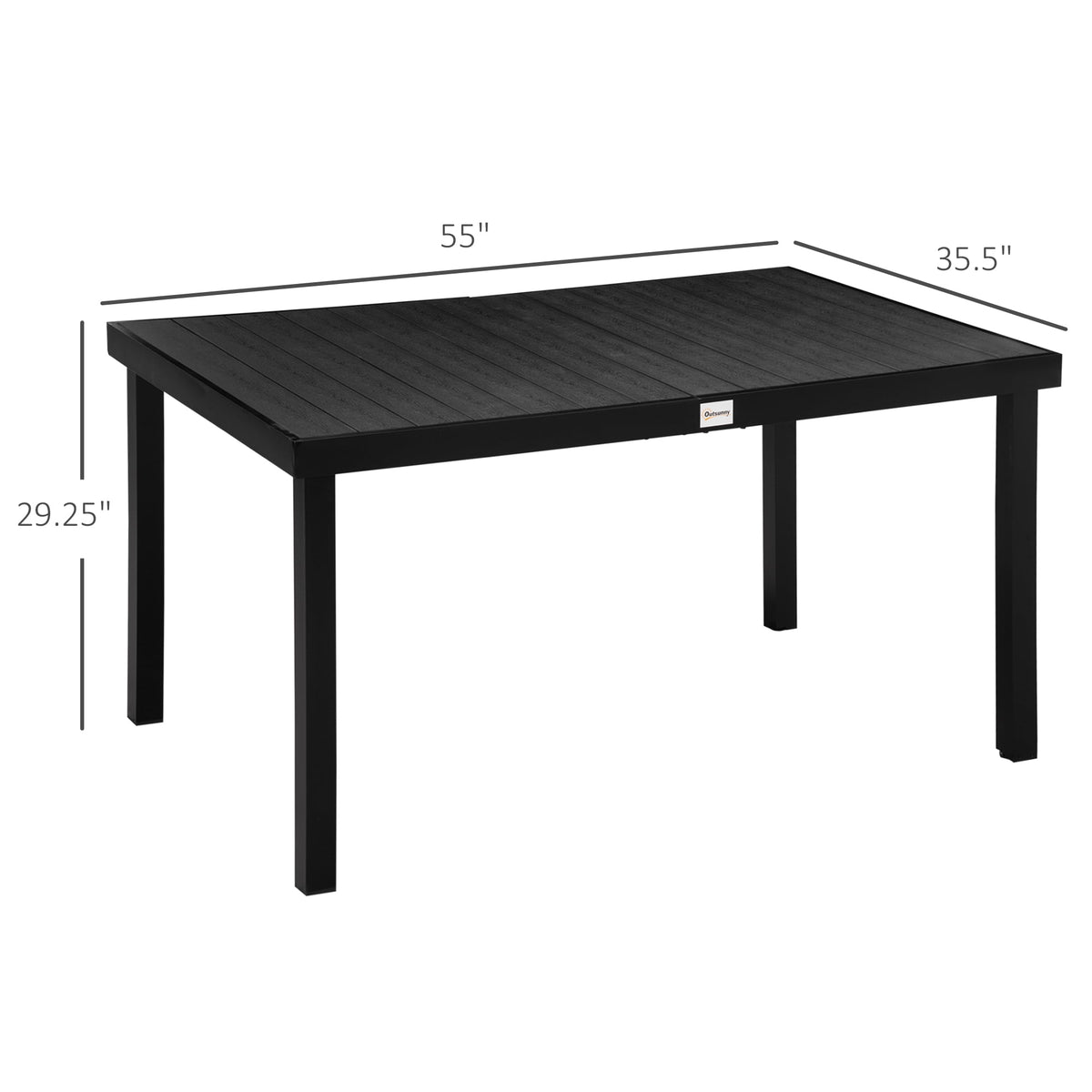 Outsunny Patio Dining Table, Rectangular Aluminum Outdoor Table, Black