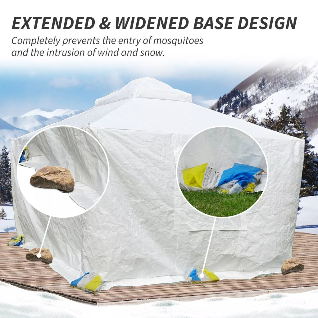 Domi 8' x 8' Double Roof Universal Winter Gazebo Cover for Hardtop Gazebos,Enclosed Cover with Sidewalls and Mesh Windows Waterproof (White)