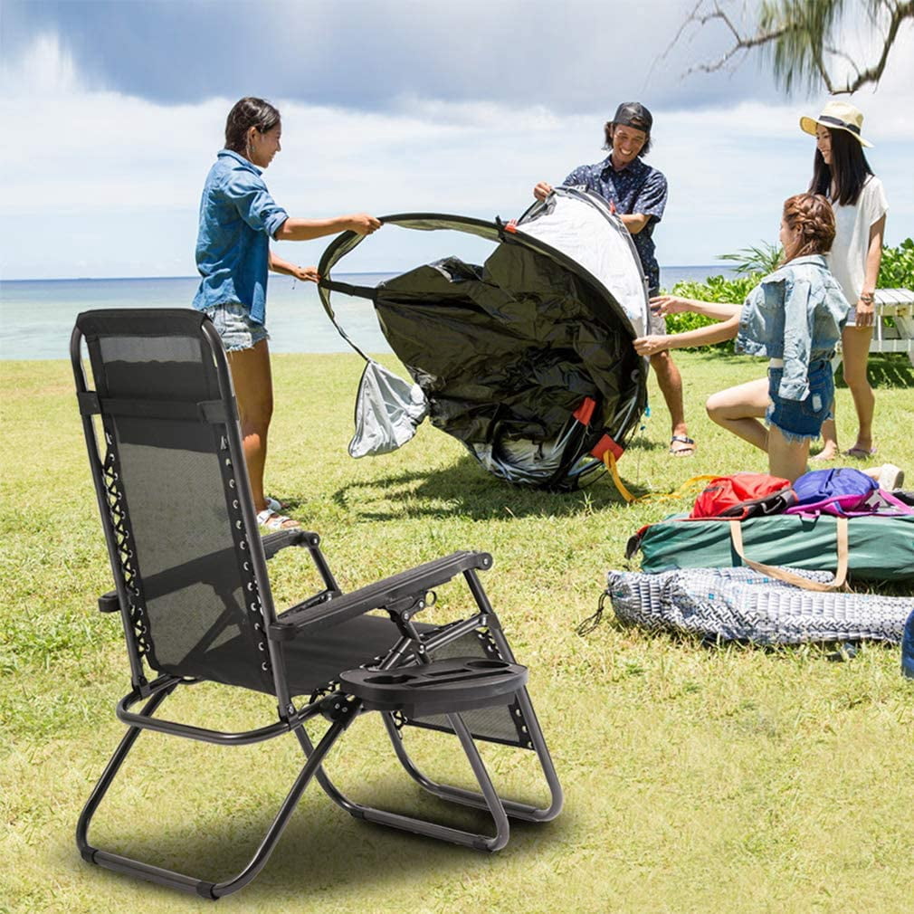 FDW Zero Gravity Lounge Chairs Set of 2, Folding Outdoor Recliner Chairs with Pillow & Cup Holder, Adjustable Lawn Patio Chairs for Yard, Deck, Beach