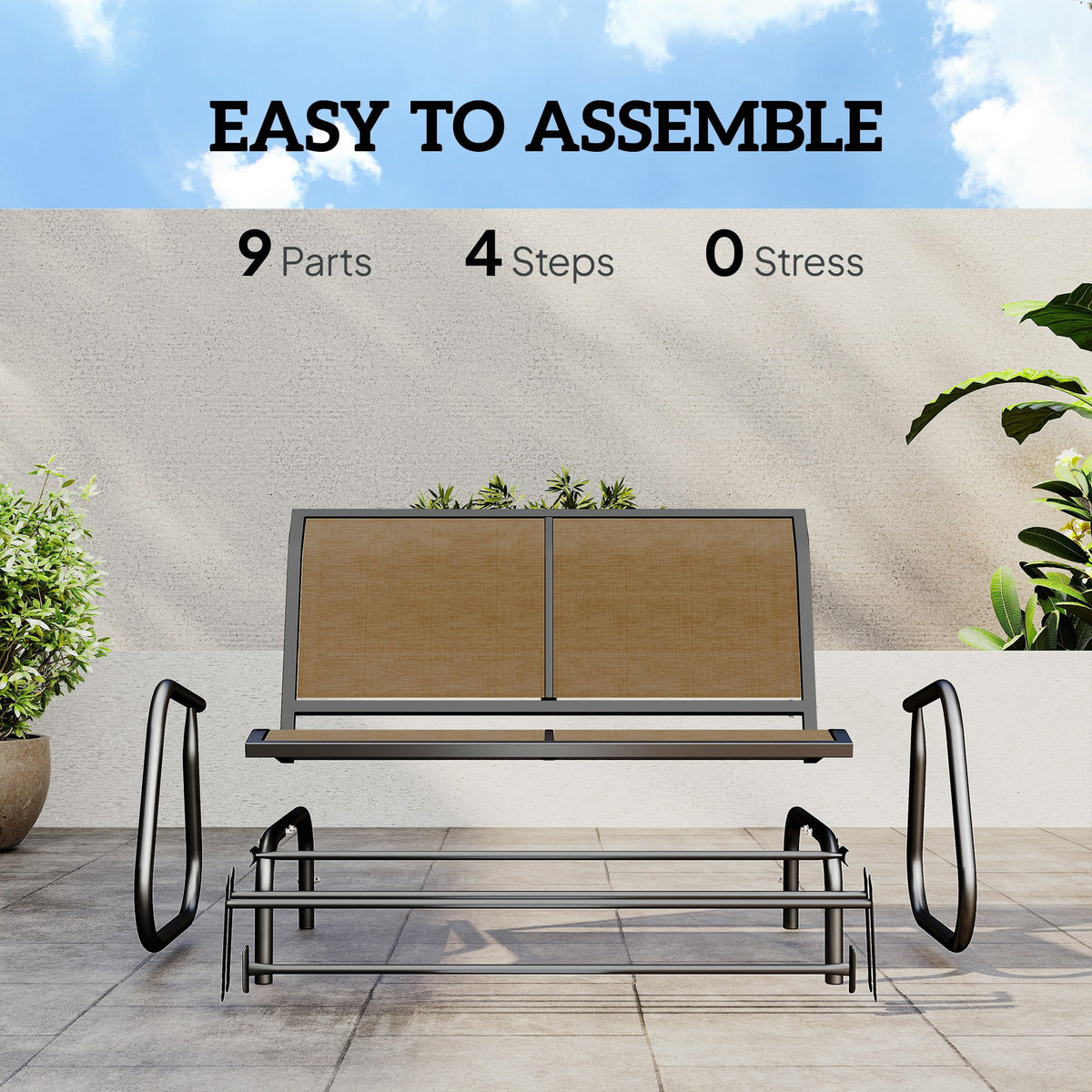 Outsunny Double Glider Outdoor Steel Sling Fabric Gliding Bench, Brown