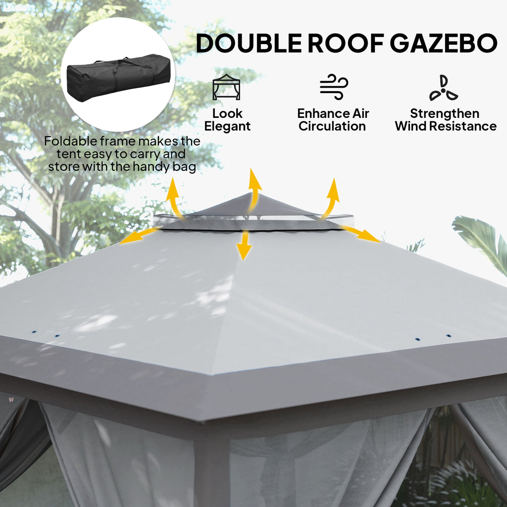 Outsunny 11' x 11' Pop-Up Gazebo with Double Roof Carrying Bag, Light Grey