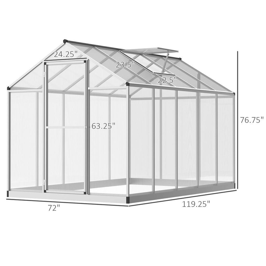 Outsunny 6' x 10' Walk-in Polycarbonate Greenhouse with Vent, Aluminum