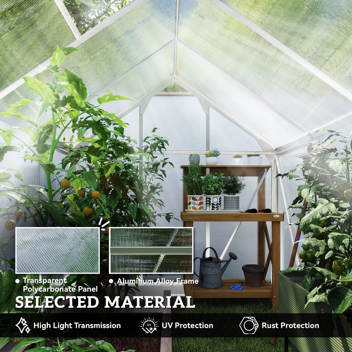 Outsunny Greenhouse, Walk-In Hot House, Clear PC Board with Sliding Door