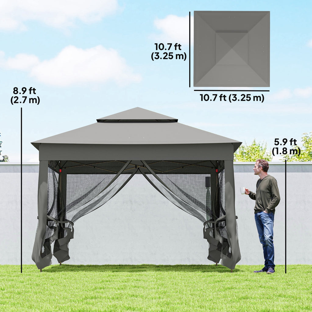 11'x11' Pop Up Gazebo 2-Tier Soft Top Gazebo w/ Mesh Netting, Dark Grey