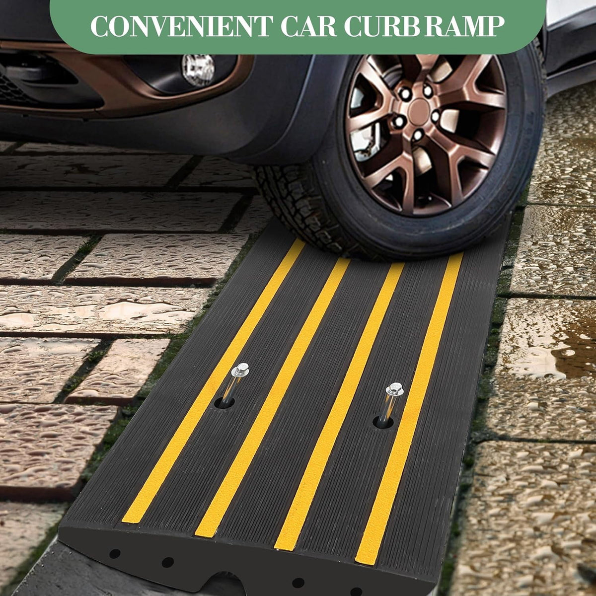 QinaQin 1 PC 48Inch Rubber Curb Ramp, Heavy Duty, Yellow